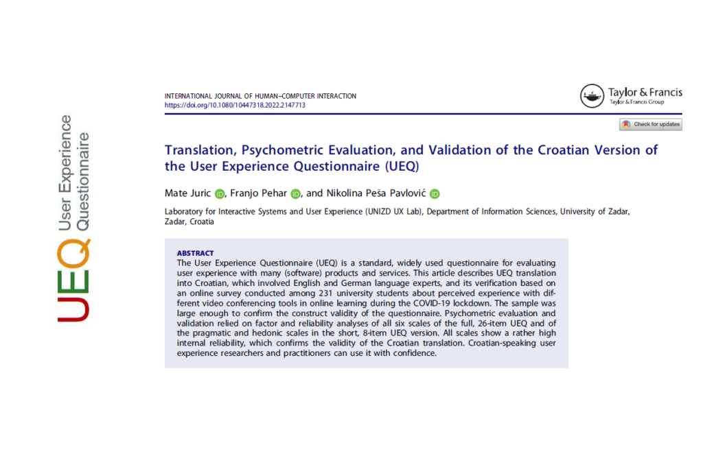 Hrvatski prijevod Upitnika korisničkog iskustva (UEQ)